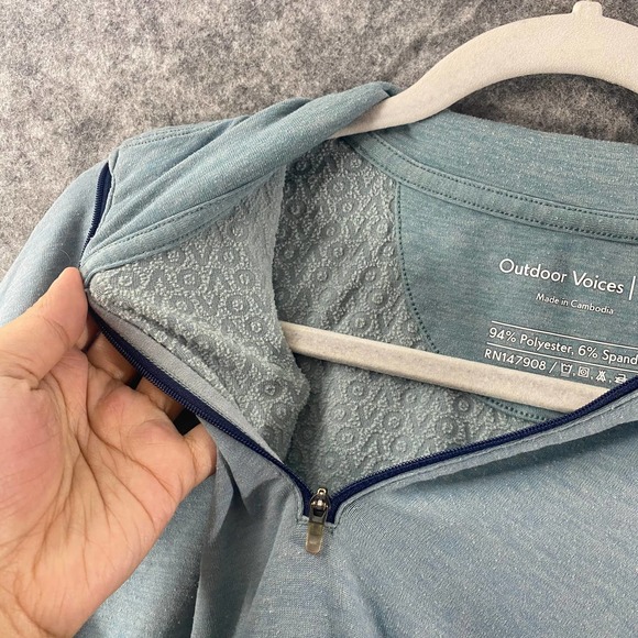 Outdoor Voices Sweatshirt Small Teal Blue OV Fleece 1/4 Zip Long Sleeve Pullover - Picture 4 of 8